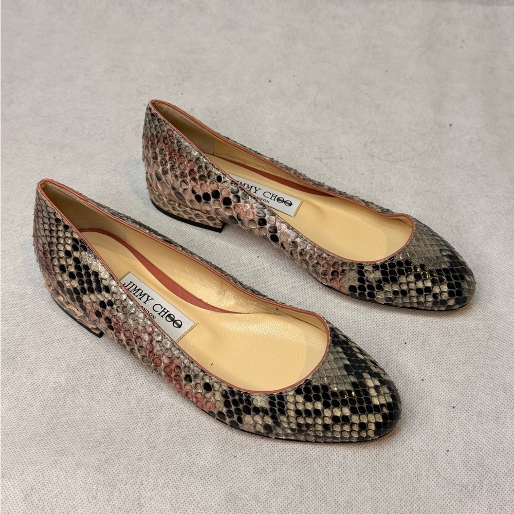 JIMMY CHOO Genuine Python Snakeskin Pointed Toe Flats Shoes SZ 35 Pre-Owned